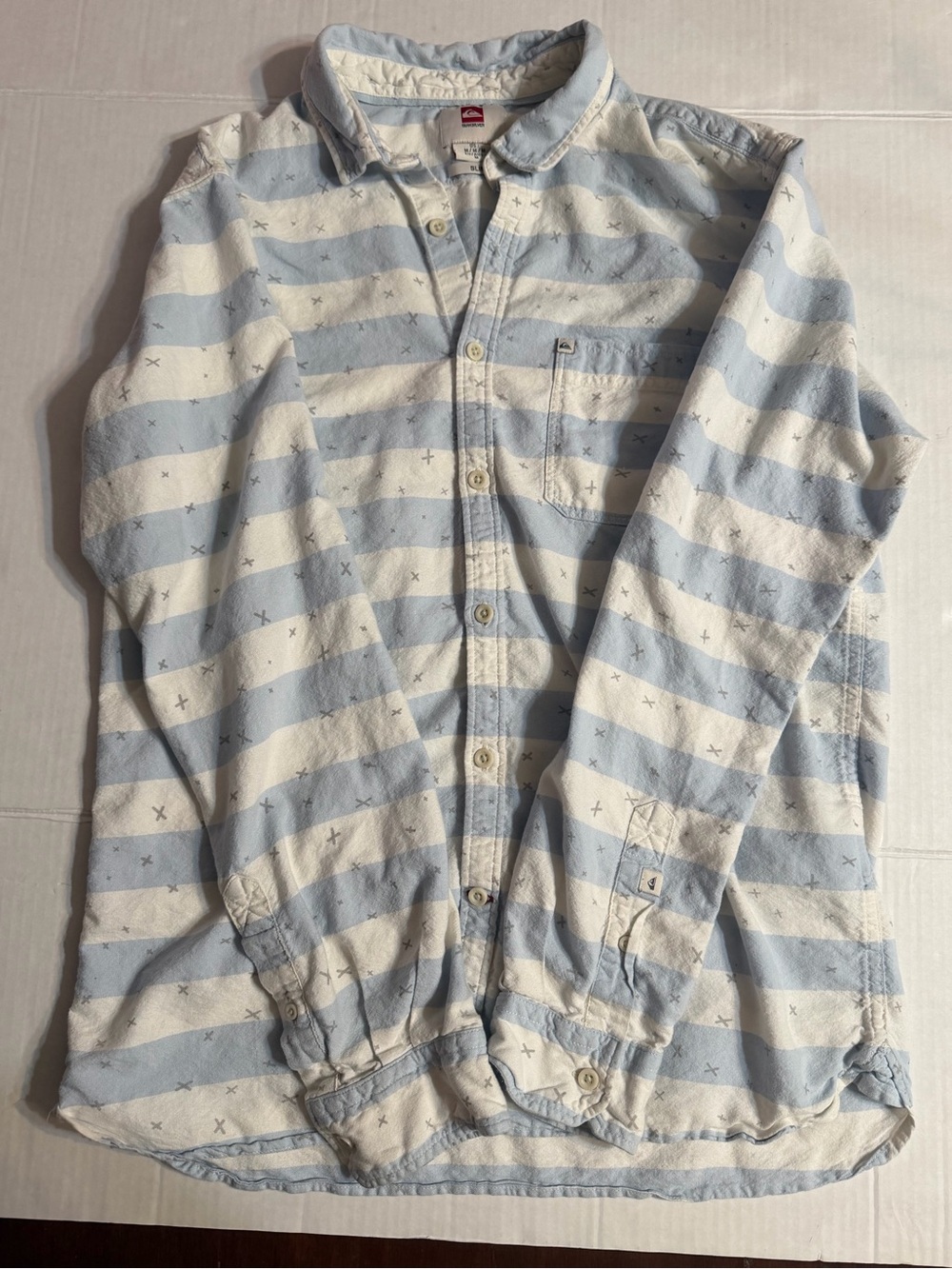 Quiksilver Men's Light Blue & White Striped Shirt